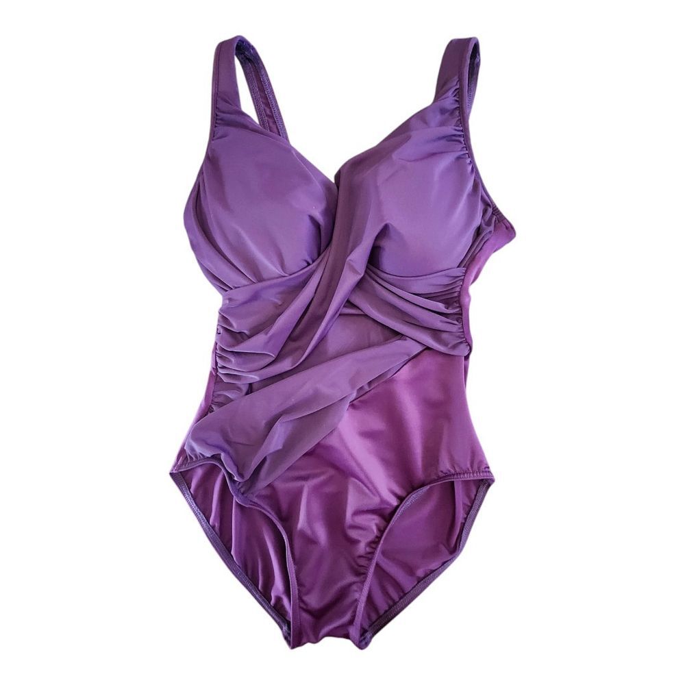 Miraclesuit Sz 10 UK 12 Must Haves Captiva Swimsuit Double Strap‎ Purple Beach